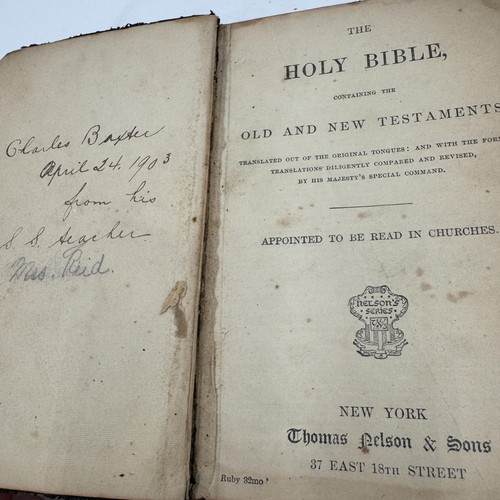 Vintage Holy Bible KJV Thomas Nelson Leather Pocket 32mo 1903 New York Inscrited - Bild 8 von 9