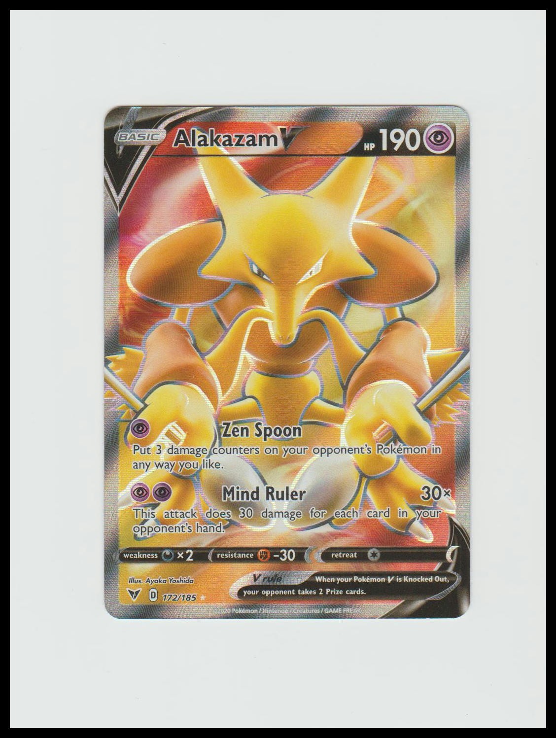 SWSH04: Vivid Voltage #172/185 Alakazam V (Full Art) NM Pokemon Card