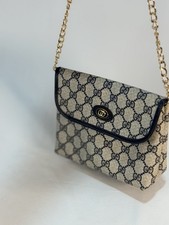 Vintage Gucci GG Plus Monogram Chain Shoulder Bag Beige Brown Clutch Authentic