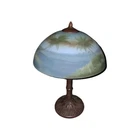 VINTAGE TIFFANY STYLE 18" REVERSE PAINTED LANDSCAPE WATERFRONT Palms TABLE LAMP
