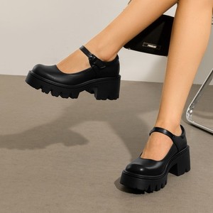 Carkuolary High Chunky Heel Closed Square Toe Mary Jane Pumps