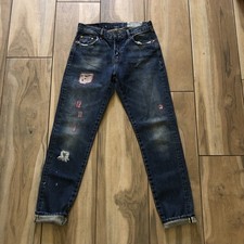 Levi  s LVC Selvedge 505 Size 30x30 Big E Faded Dark Wash Patched Repaired