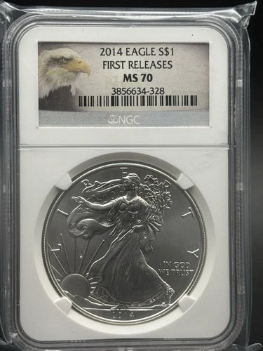 2014 Silver Eagle 1 Oz. NGC MS70 First Releases Eagle Label .999 Vintage
