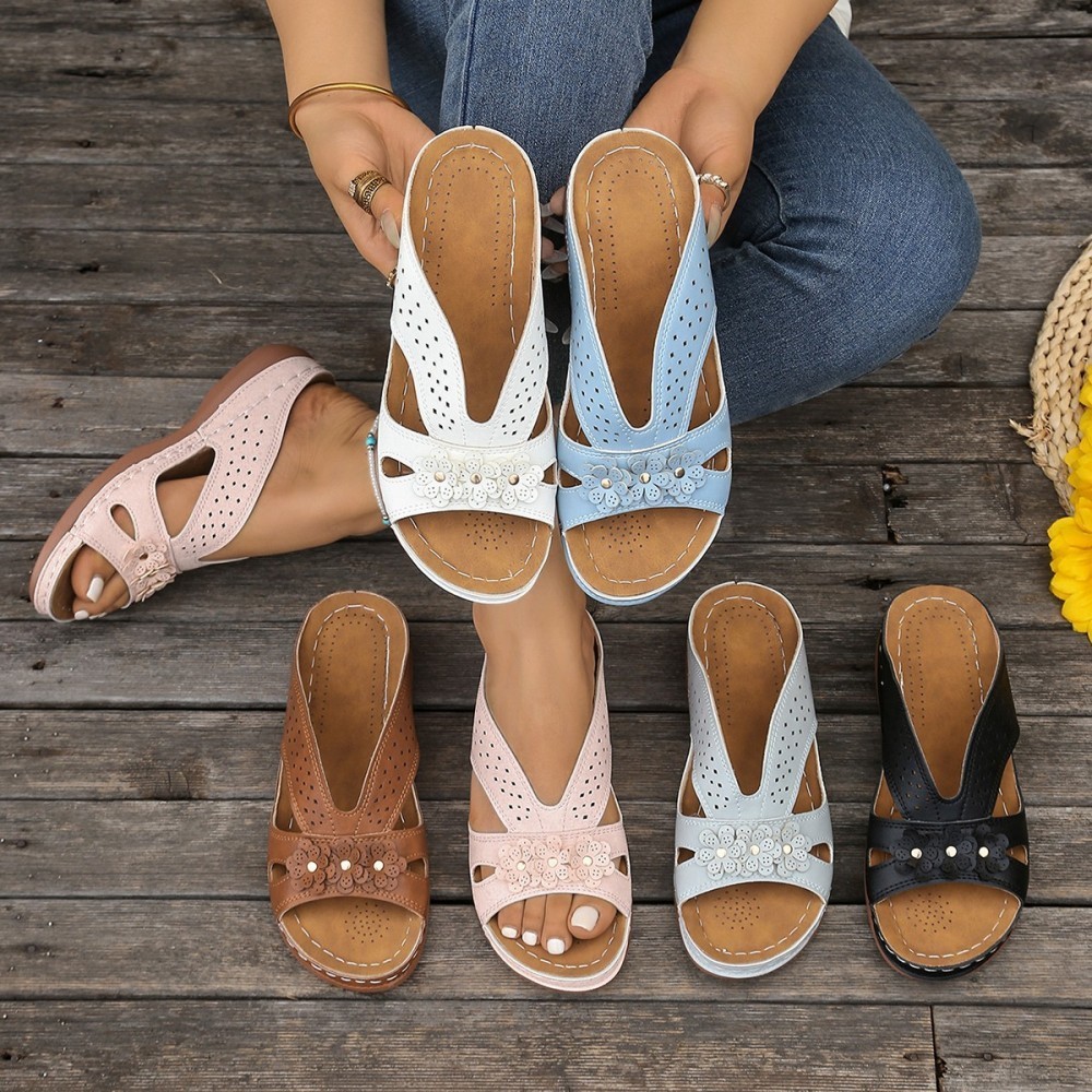 Sandalias de tacón de cuña de verano para mujer Zapatillas informales Damas Zapatos sin cordones Mules