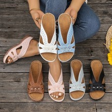 Womens Summer Wedge Heel Sandals Casual Slippers Ladies Slip On Shoes Mules