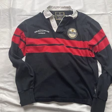 Guinness Rugby Shirt Red Black Mens Medium Long Sleeve Stripped Embroidered
