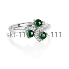 Certified S925 Sterling Silver Natural Green Burma AAA Jade jadeite Fashion Ring