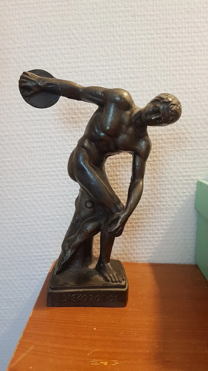 Statuette Sculpture Moderne Le Discobole - Vert Et Or - Athlète Sport Antique