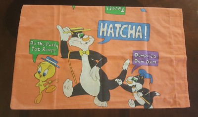 Vintage Sylvester The Cat Tweety Bird Pillow Case Cover Orange Warner Bros Guc Ebay