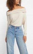 Off The Shoulder Dolman Sleeve Ruched Overlay Top - Size M L