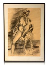 Weiblicher Akt - Kohle Zeichnung Skizze Studie - gerahmt hinter Glas - signiert