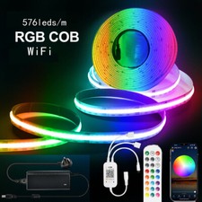 5m 10m RGB COB LED Strip Light WIFI APP Control 576LEDs/m High Density 12V 24V