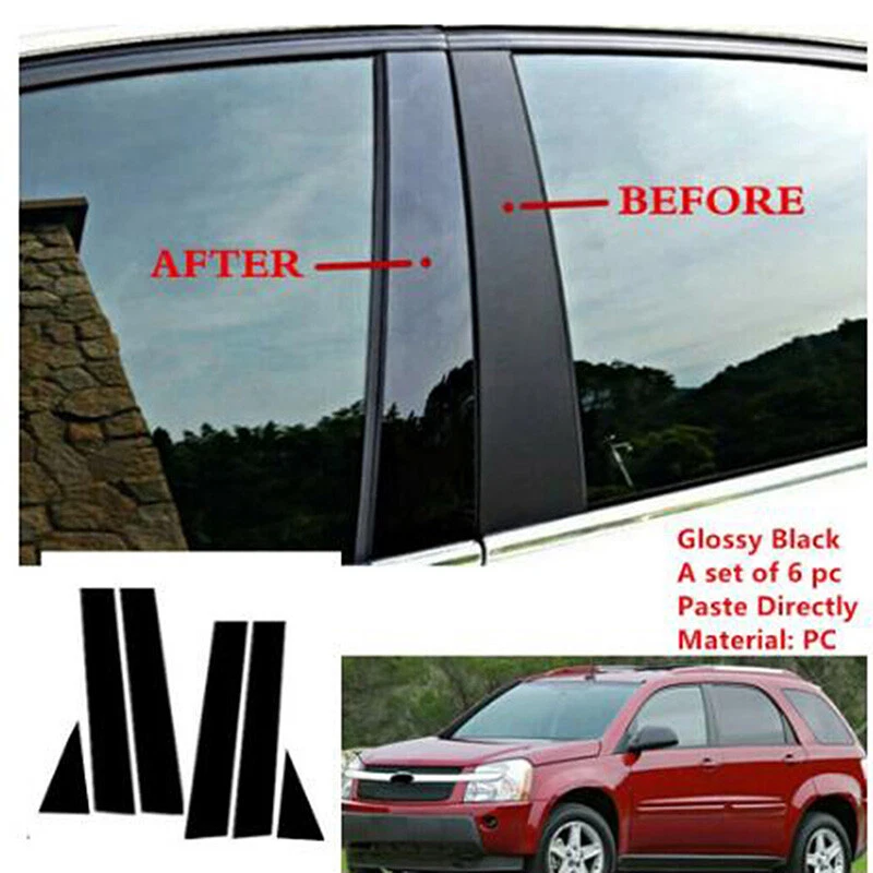 6X Postes de pilar negro brillante puerta ventana calcomanía cubierta para Chevy Equinox 2005-2009 Foto 2 de 4