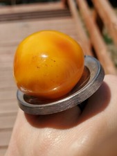 Antique Egg Yolk Butterscotch Amber Modernist Ring Size 5.5