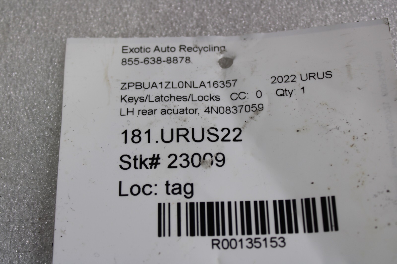 Lamborghini Urus, LH, Left Rear Door Actuator, Used, P/N 4N0837059