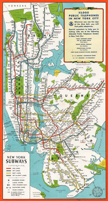 1944 Hagstrom Map of New York City Subway Lines for Military Personnel Poster