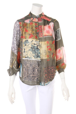 ETRO Silk Blouse Oversize Print I 40 = D 34 olive green