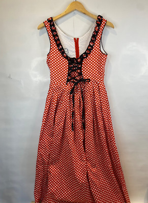 Dirndl.com Trachten Dirndl Midi Dress Oktoberfest Red Polka Dot Size 36 US 8