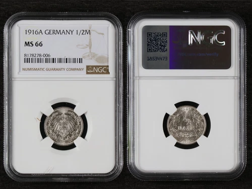 1916A GERMANY 1/2M NGC MS 66