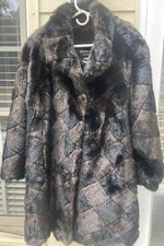 Vintage Olympia Limited Inc Black Brown Diamond Midii Faux Fur Coat Sz Xl
