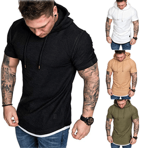 Fashion-Men-039-s-Slim-Fit-Solid-hooded-Hoodie-Short-Sleeve-Casual-T-Shirt-Tops