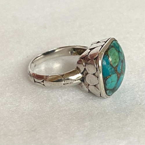 Sterling Silber 925 Indien Grob Kieselsteine Zargenfassung Quadrat Türkis Ring Gr. 8 - Bild 20 von 24
