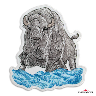Bizon with Cloud Large Embroidered Animal Patch Iron On SIZE: 8.9ʺx9.8ʺ
