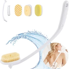 20” Long Handle Shower Brush for Body, Back Scrubber for Shower with 3 Pcs Brush