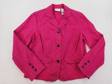 Liz Claiborne 100 Cotton 3 Button Blazer L Collar long Sleeve Pocket Career