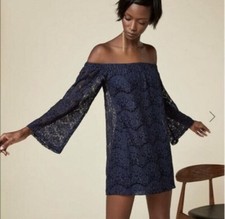 Reformation M Blue Paige Lace Off The Shoulder Dress
