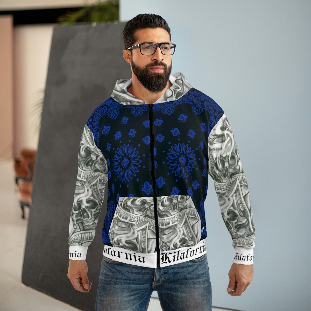 Blue Bandana /Dolla bill Unisex Zip Hoodie