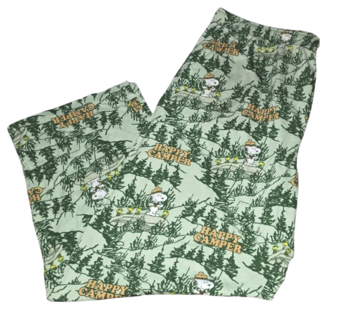 ¡Pantalones para dormir Peanuts Snoopy & Woodstock Happy Camper verde estampado integral!