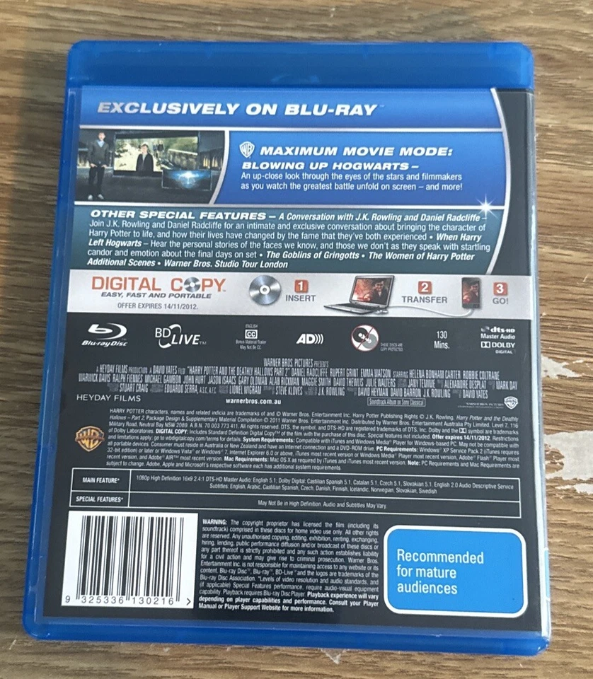 HARRY POTTER And The Deathly Hallows 2 - BLURAY Like New - Image 2 of 4