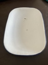 Vintage Enamel White Blue Weighing Scale Pan Weights Measure Shop Kitchen Sweets