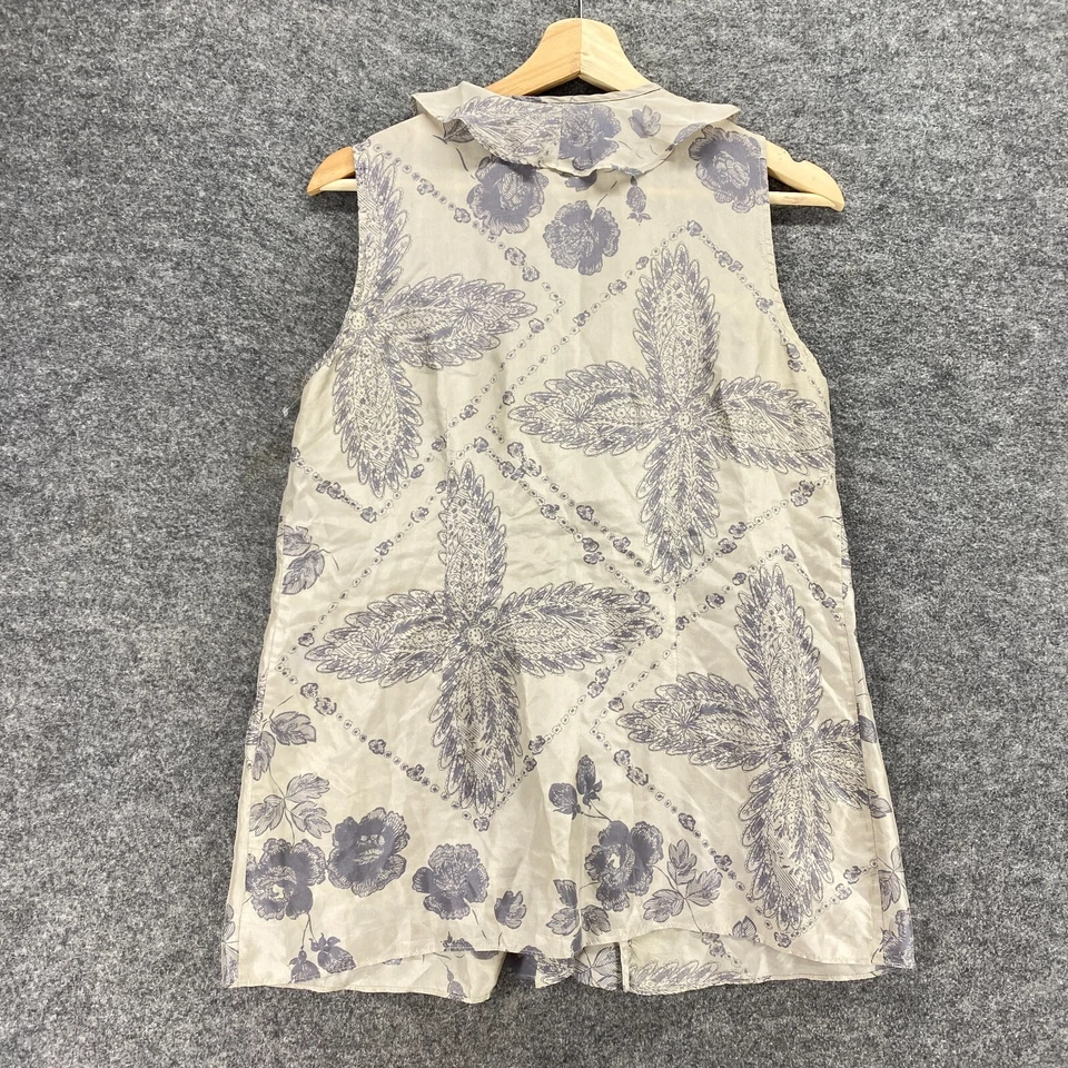 Blusa Cabi Mujer S Pequeña Beige Floral Cuello en V Sin Mangas Seda Correa Ancha Informal Foto 2 de 4