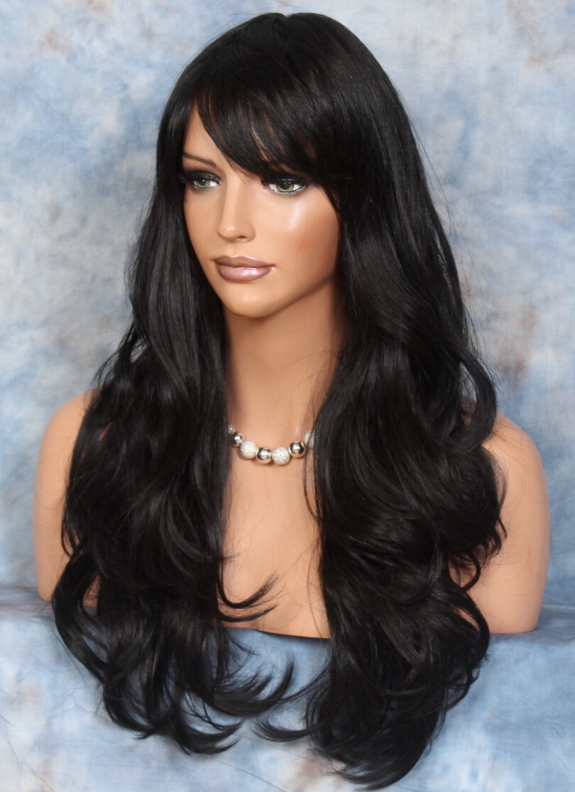 Human Hair Blend Full Wig Heat OK Long Semi Wavy Natural  display picture 2