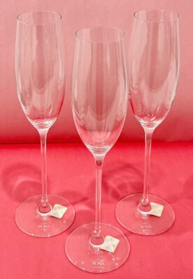 Crate & Barrel RONA Crystal CAMILLE Pattern 10 7/8'' CHAMPAGNE FLUTES Set of 3