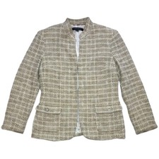 Vintage Anne Klein 4P petite Small Women's Beige Tweed Jacket suit top Cotton
