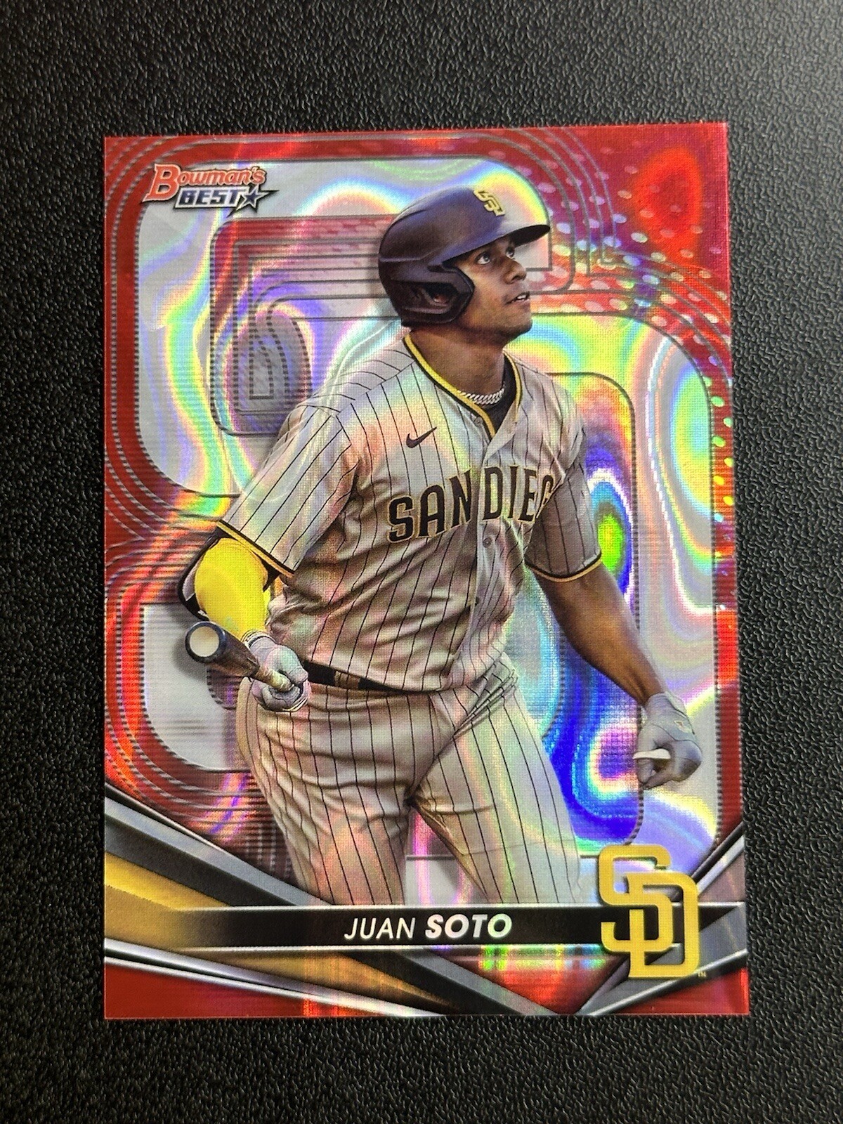 2022 Bowman’s Best JUAN SOTO RED LAVA PARALLEL REFRACTOR /5 BASE PADRES