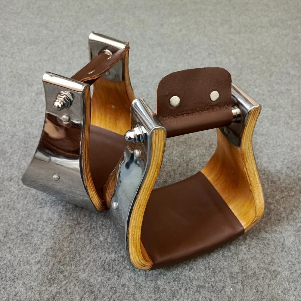 Wooden Wide Western Steel Covered Stirrups 4.0", Wooden Bell Saddle Stirrups