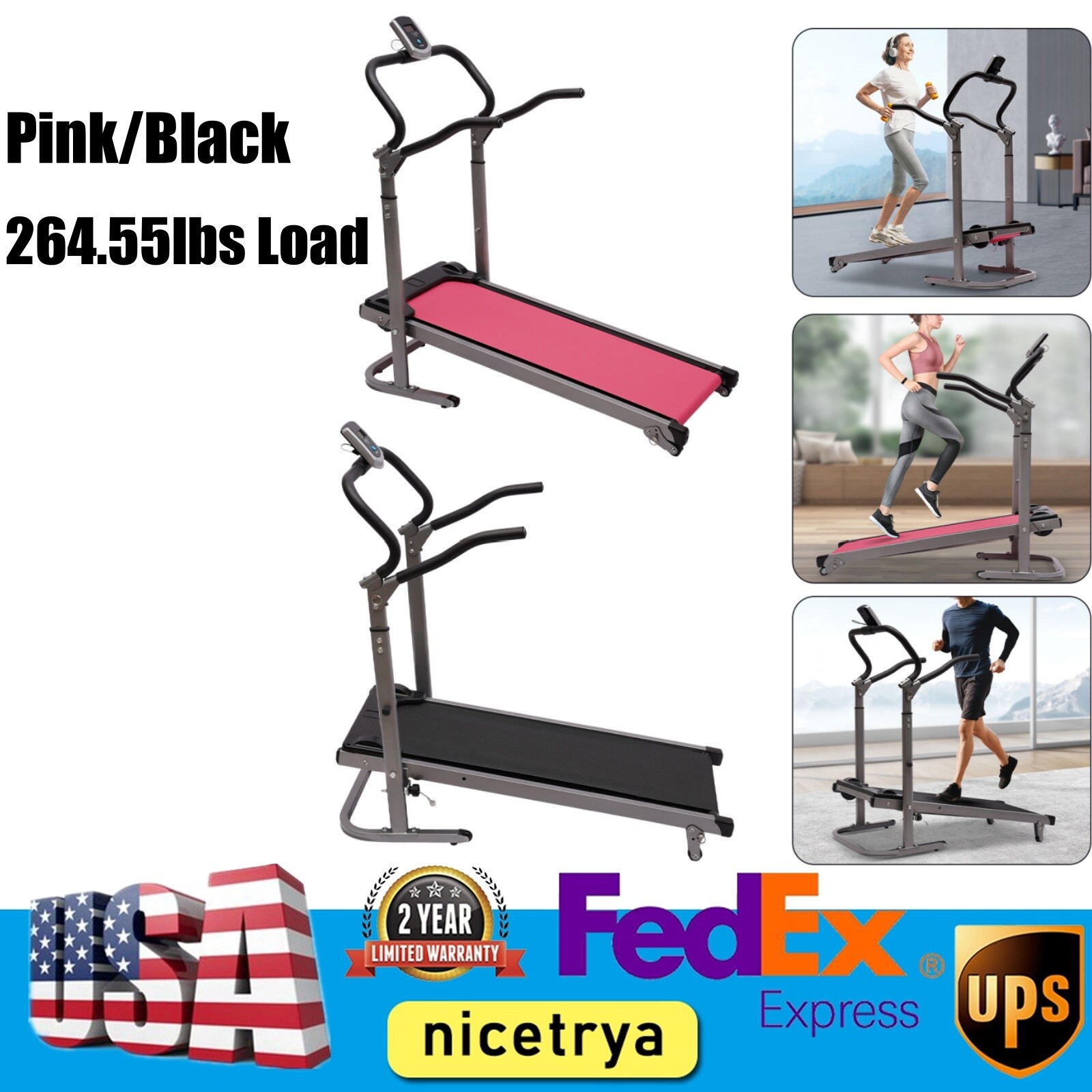 Foldable Treadmill Non-Electric Running Fitness Jogging Machine W/ Incline Home