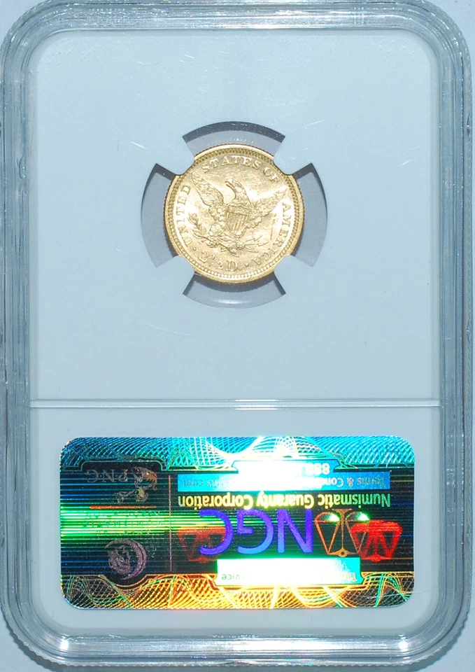 1873 Open 3 NGC MS61 $2.50 Gold Liberty Head Quarter Eagle - Image 2 of 2
