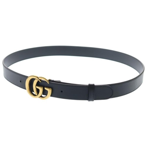 Used GUCCI Double G Logo Buckle Leather Belt Black 414516