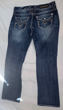 Rock Revival Jeans Womens 30 Luna Easy Boot Cut Mid Rise Fleur-De-Lis Denim Blue