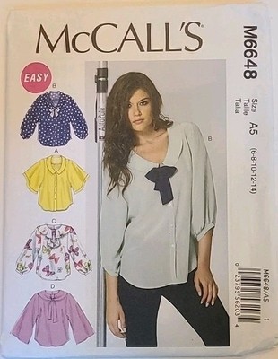 McCalls 6648 Loose Misses Top Size 6 8 10 12 14 sleeve/collar variations Pattern