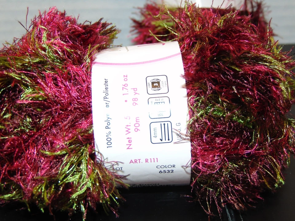 Lot of 2 Skein Moda Dea Jai Alai Eyelash Yarn 2 oz Coats Damson Colorful Fuzzy - Image 4 of 4