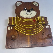 Vintage Wood Teddy Bear Handpainted Brown Home Childrens Nursery Kids Decor