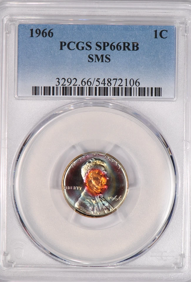 1966 SMS TONED Lincoln Memorial Cent PCGS SP66RB MS 66 RB Toning SEE VIDEO 1C - Image 3 of 4