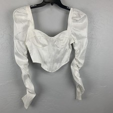 Heiress Crop Coquette Fairy Blouse Womens M White Puff Sleeve Corset Sweetheart