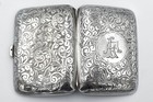 Antique Sterling Silver Curved Cigarette Case 1921 Patterned Acanthus Scroll